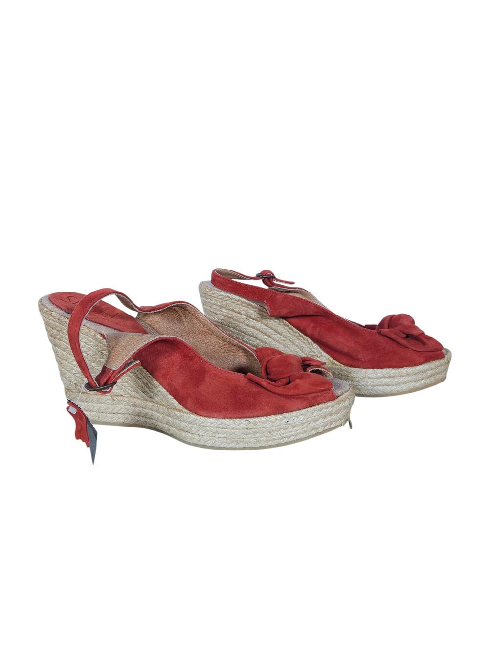 Sissei Womens Wedges 40 Red Suede Bow Slingback Espadrille Heel Indie Sandals